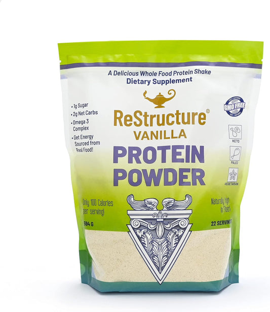 RnA ReSet - ReStructure Protein Powder, Keto, Paleo Formula, 1G Sugar, 1G Net Carb, Only 80 Calories per Serving. Creamy Vanilla, Non GMO - by Dr. Carolyn Dean