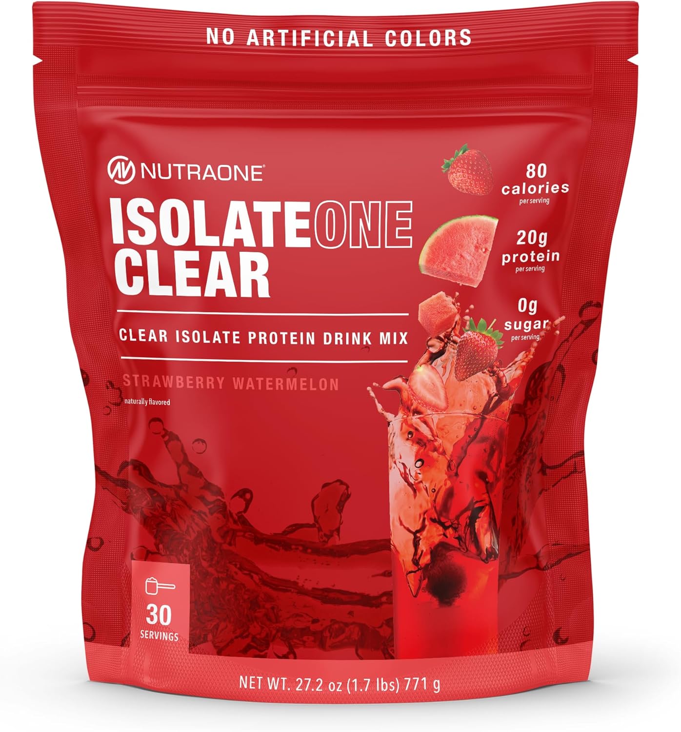 NutraOne Clear Whey Protein Powder Drink Mix, Naturally Flavored, Clear Protein Drink, 20g of Protein, Zero Sugar (Strawberry Watermelon - 30 Servings)