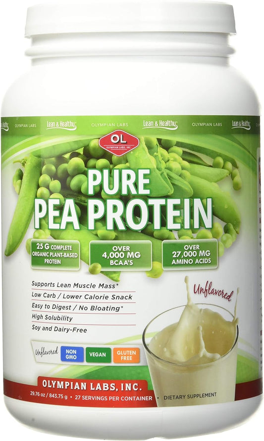 Olympian Labs Plant Based Pea Protein Powder, Unflavored - 25g of Protein, Vegan, Low Net Carbs, Gluten Free, Lactose Free, No Sugar Added, Soy Free, Kosher, Non-GMO, 2 Pound Pea Protein Powder