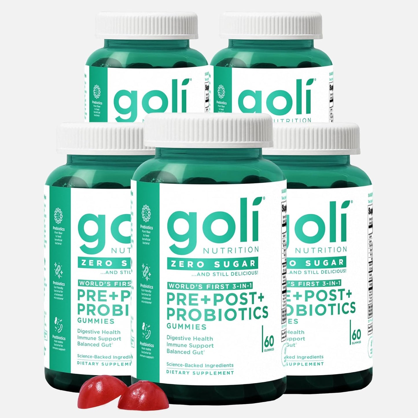 Goli Zero Sugar Pre, Post, Probiotic Gummies. World's First 3-in-1 Gluten-Free, Vegan, Non-GMO, and Gelatin-Free. (5)