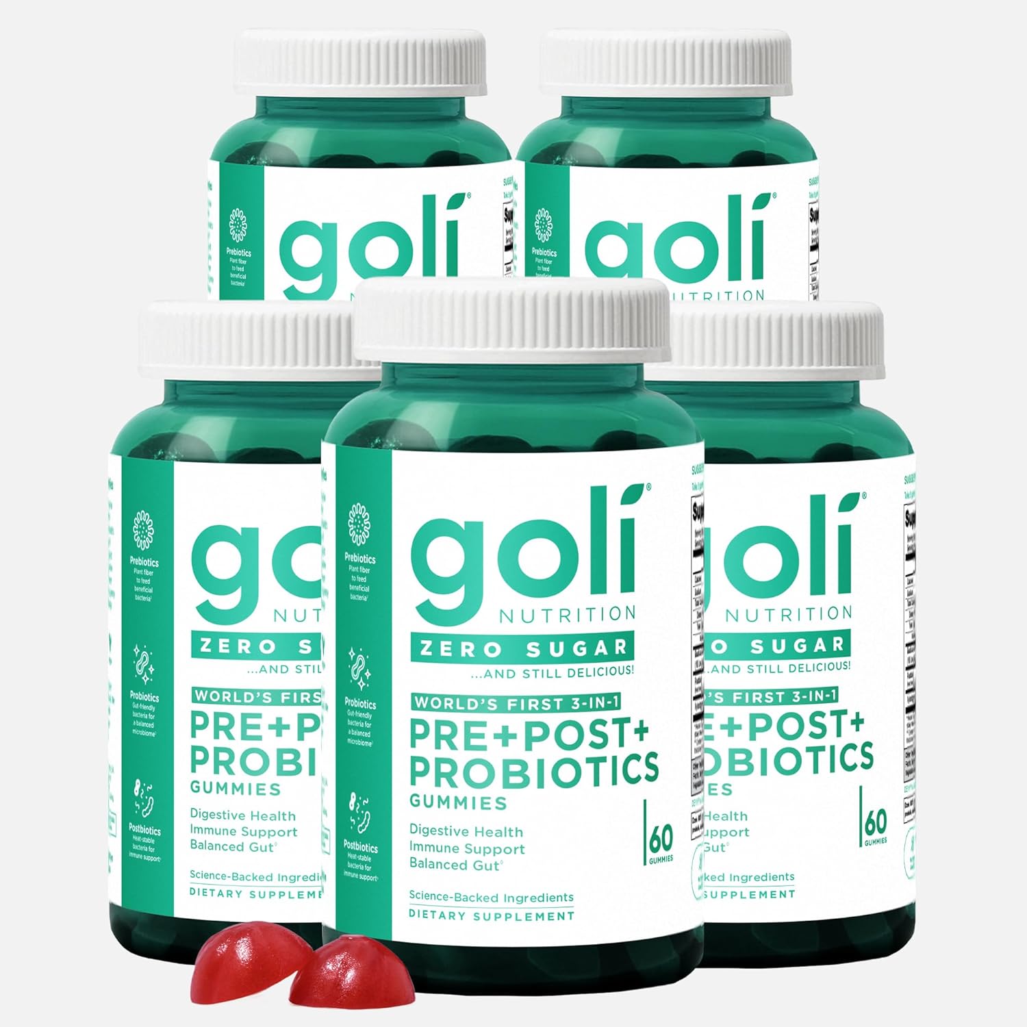 Goli Zero Sugar Pre, Post, Probiotic Gummies. World's First 3-in-1 Gluten-Free, Vegan, Non-GMO, and Gelatin-Free. (5)