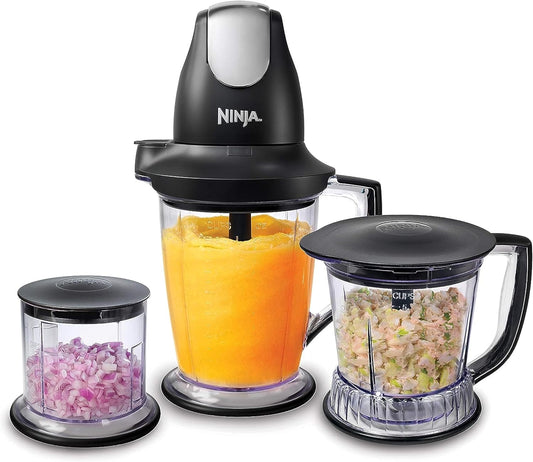 Ninja QB1004 Blender\/Food Processor with 450-Watt Base, 48oz Pitcher, 16oz Chopper Bowl, and 40oz Processor Bowl for Shakes, Smoothies, and Meal Prep,Black