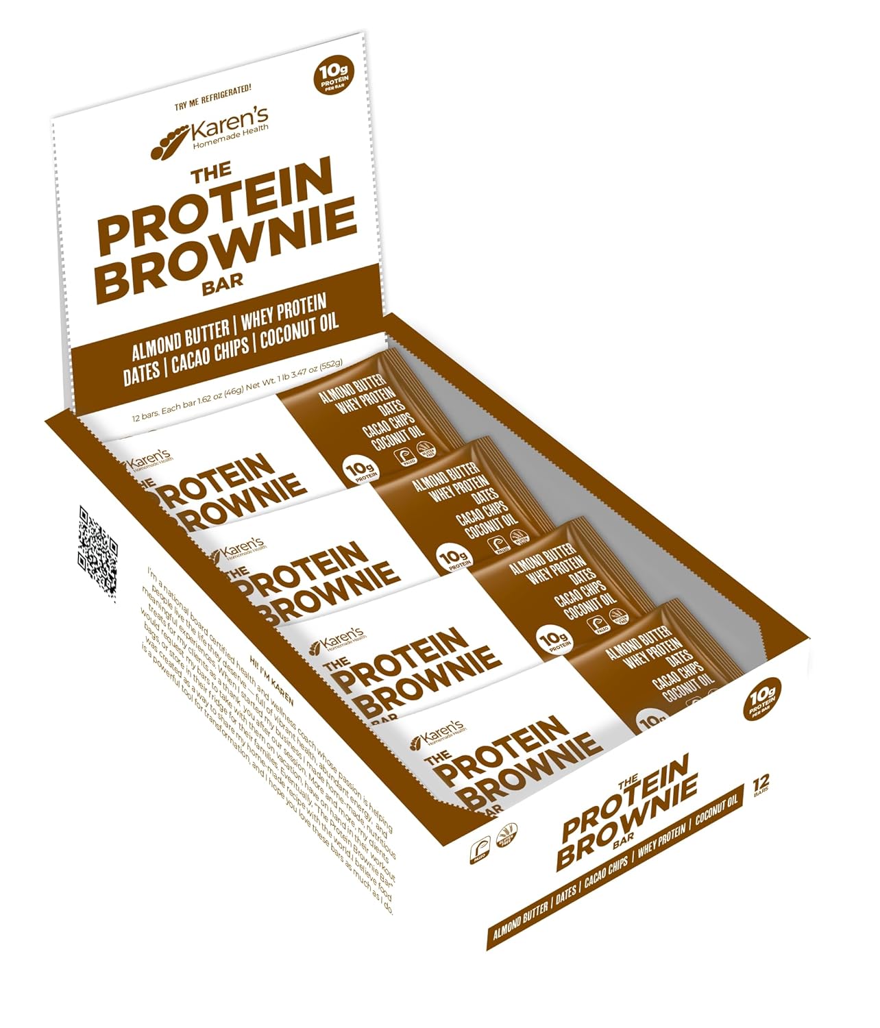 The Protein Brownie Bar 12 bars per box | Dark Chocolate Fudge | Gluten Free | NON-GMO | Paleo | 10g Protein | 2-Day Shipping.