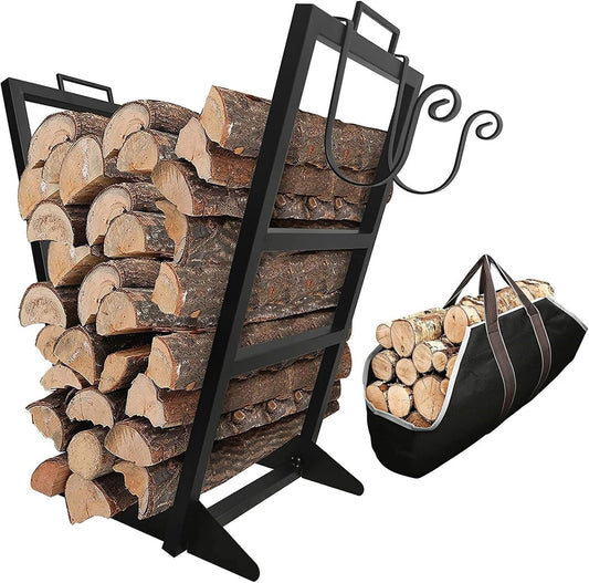 Firewood Log Rack Storage,Log Store Indoors, Outdoor Indoor Firewood Log Rack, Small Wood Rack Holder for Fireplace, Metal Firewood Carrier Brackets for Campfire Garden P