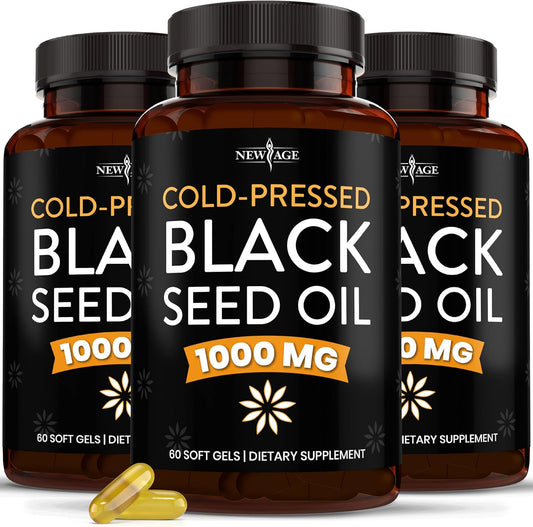 NEW AGE Black Seed Oil Softgel Capsules - Premium Cold-Pressed Nigella Sativa Producing Pure Black Cumin Seed Oil - Non-GMO & Vegetarian 90 Count (Pack of 3)