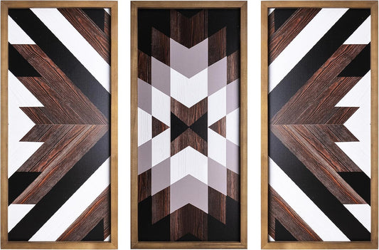 flangairy Aztec Wall Decor 3pcs, Wooed Western Wall Art, Native American Tribal Southwestern Boho Living Room Bedroom Kitchen Bathroom Southwest Farmhouse Modern Rustic Home Decorations