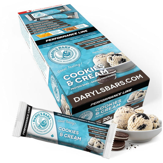 Daryl's Bars Cookies & Cream On the Go Snack On the Go Whey Protein Bars, Gluten Free, 20gr of Protein Snack, Meal Replacement, Pack of 12