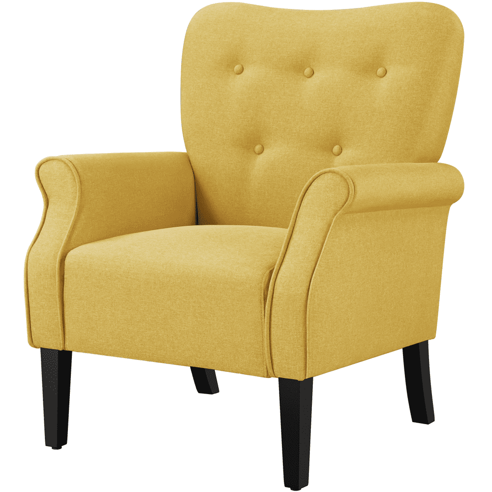 Alden Design Mid-century Upholstered Fabric Accent Armchair for Living Room with Wooden Leg, Yellow