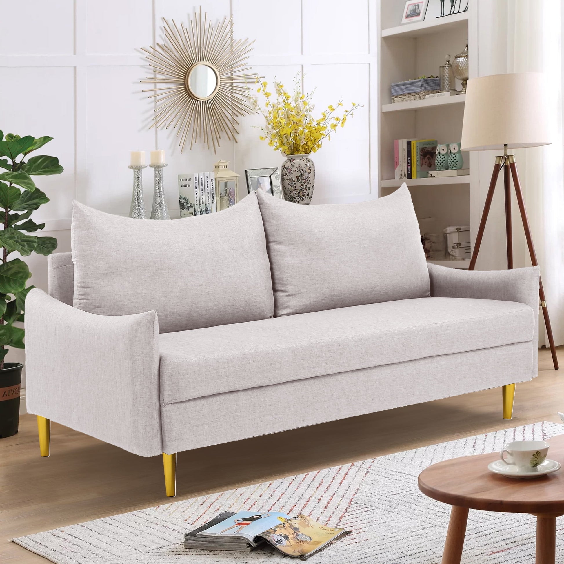 Aukfa 2-Seater Loveseat, Modern Love Seat Couch for Living Room, Beige