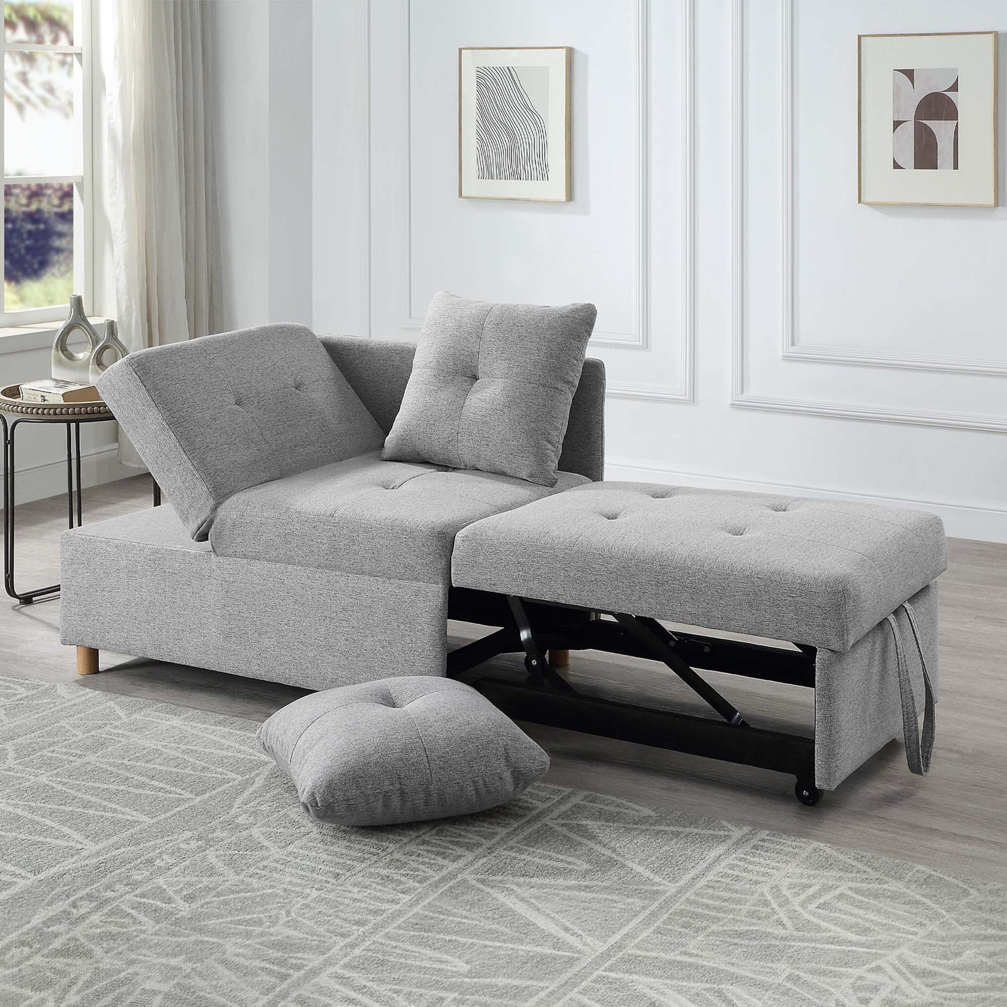 Aukfa Folding Futon Sofa Bed Chair, Convertible Chair Bed with 2 Pillows for Living Room Apartment - Light Gray