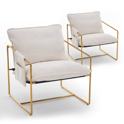 Aukfa Set of 2 Upholstered Sling Accent Chairs, Hanging Armchairs with Arm Pocket, Metal Frame & Crushed Foam Cushions for Living Room/Bedroom, Dark Gray