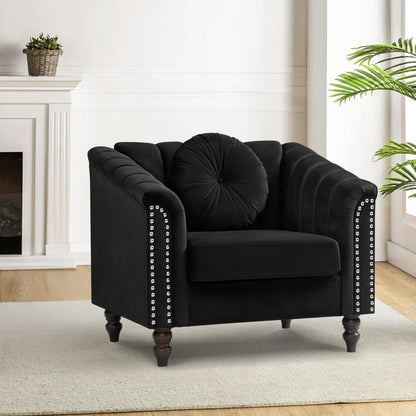 Aukfa Sofa Chair, Flannel Accent Chair with Pillow for Living Room, Blue