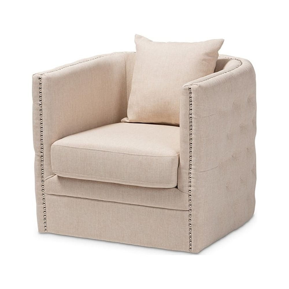 Baxton Studio Micah Modern and Contemporary Beige Fabric Upholstered Tufted Swivel Chair
