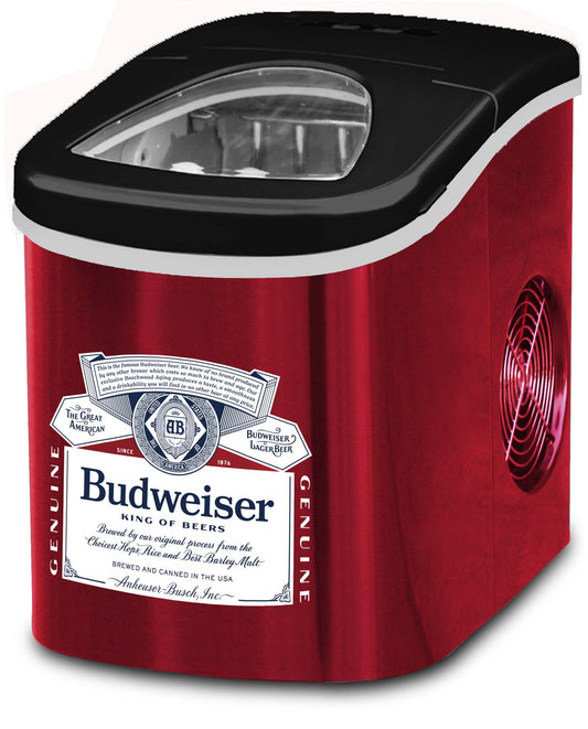 Budweiser ICE120 Stainless Steel Ice Maker, Red, 26Lbs, Counter top Ice Maker, LED display