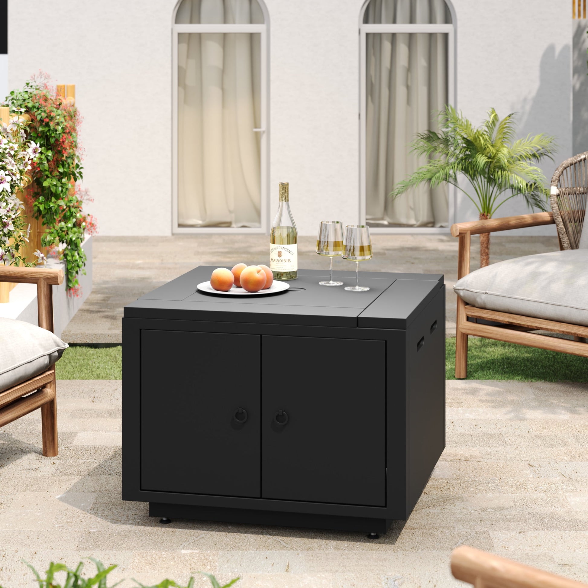 Christopher Knight Home 30" Square Propane Fire Pit Table with Lava Rocks and Lid, 40,000 BTU Steel Outdoor Patio Heater, Black