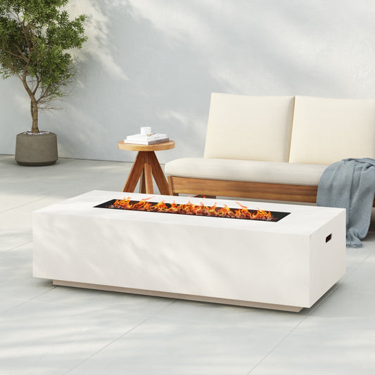 Christopher Knight Home Modern Outdoor 56" Rectangular Propane Fire Pit, 50,000 BTU, White MGO, (No Tank Cover)