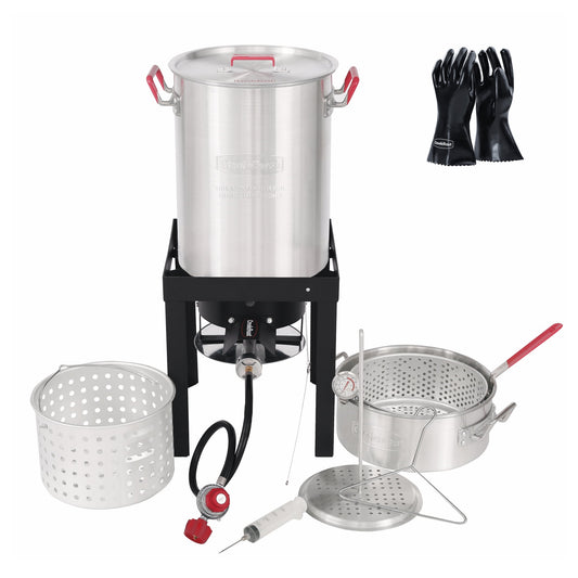Creole Feast, TFK-TG-3001,30 Qt. Turkey and 10 Qt. Fish Fryer Boiler Steamer Kit with High Heat-Resistant Gloves
