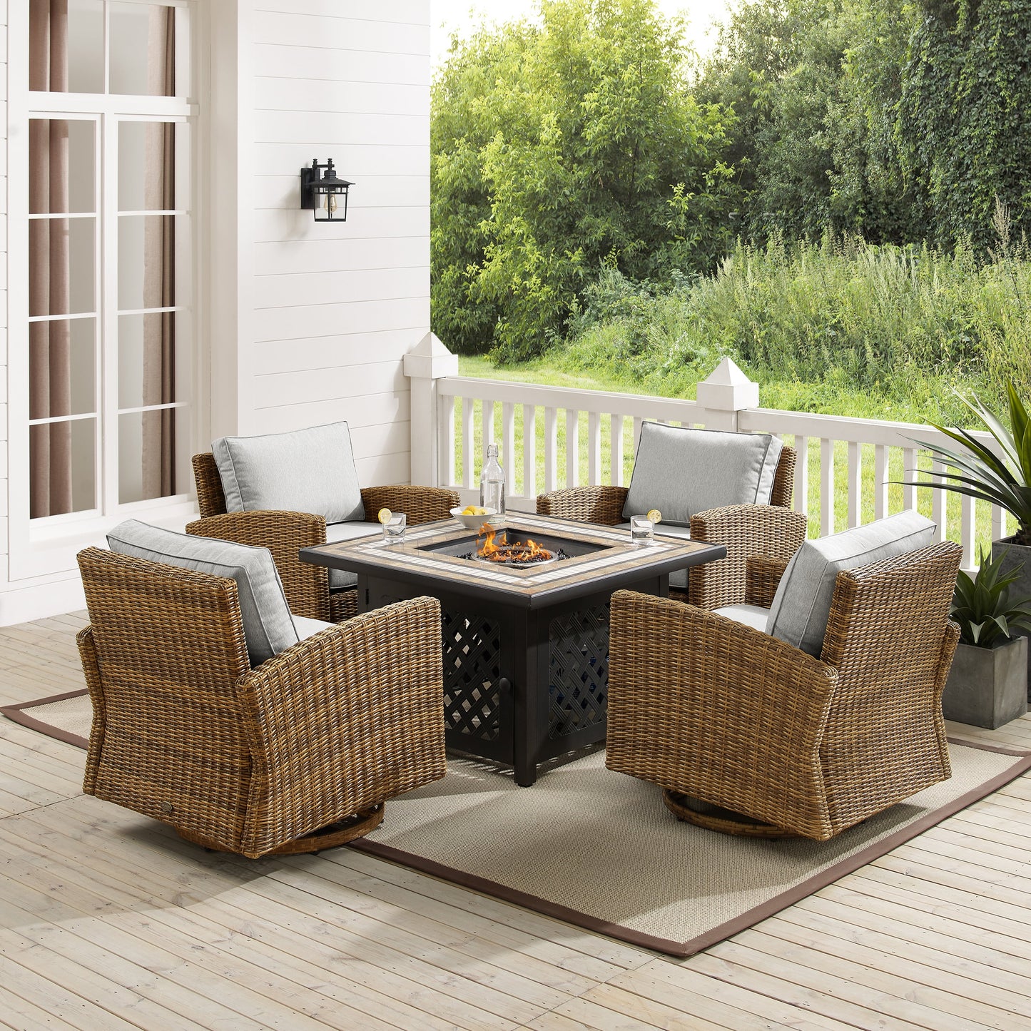 Bradenton 5Pc Swivel Rocker Conversation Set W/Fire Table Gray/Weathered Brown - Tucson Fire Table & 4 Swivel Rockers