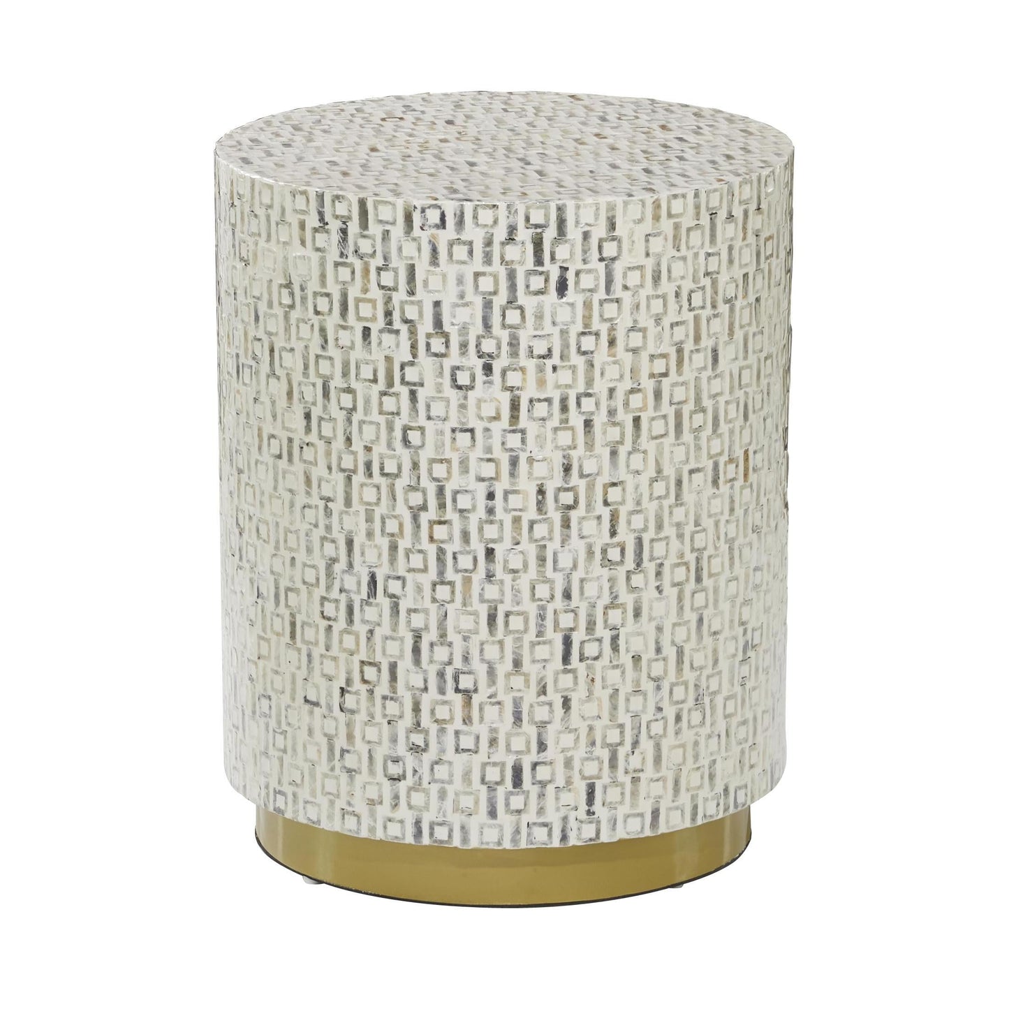 DecMode 18" x 22" White Mother of Pearl Shell Geometric Accent Table with Gold Base, 1-Piece