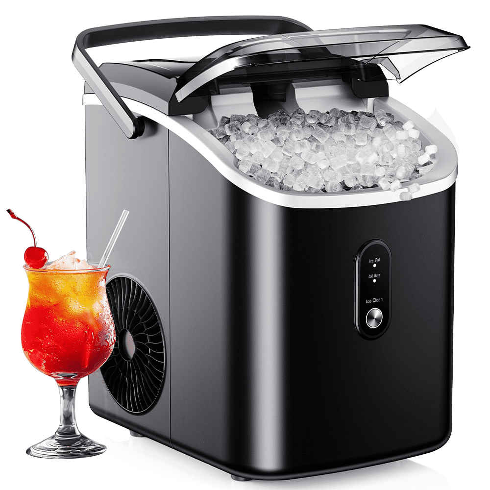 EUHOMY Nugget Ice Maker Countertop with Handle, Ready in 6 Mins, 34.5 lbs Per Day, Removable Top Cover, Auto-Cleaning, Black