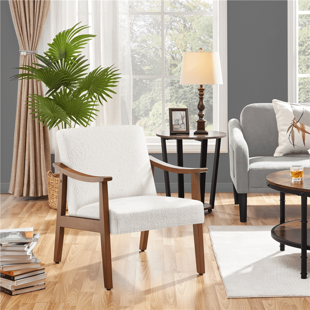 Renwick Mid-Century Modern Boucle Fabric Accent Chair, Set of 2, Ivory