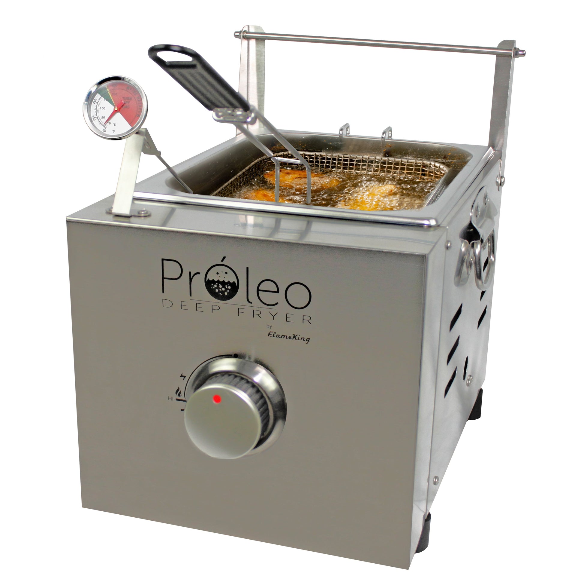 Flame King Proleo Tabletop Propane Deep Fryer with Oil Thermometer, 5ft Propane Hose, 2.5 gal