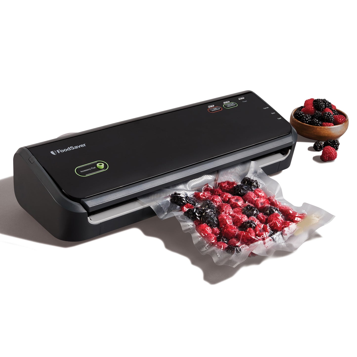 FoodSaver Vacuum Sealer Machine, One-Touch Automatic Food Sealer With Compact Design, Accessory Port for Jars/Canisters, Includes (1) 11 in Roll, (3) Quart Bags & (2) Gallon Bags, For Kitchen Storage & Freezer Meals