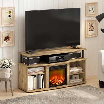Furinno Jensen Open Shelving Storage Fireplace Entertainment Center for TV up to 55 Inch, Americano/Black