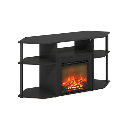Furinno Jensen Open Storage Corner Fireplace TV Entertainment Center with Plastic Poles for TV up to 55 Inch, Flagstaff Oak/Black