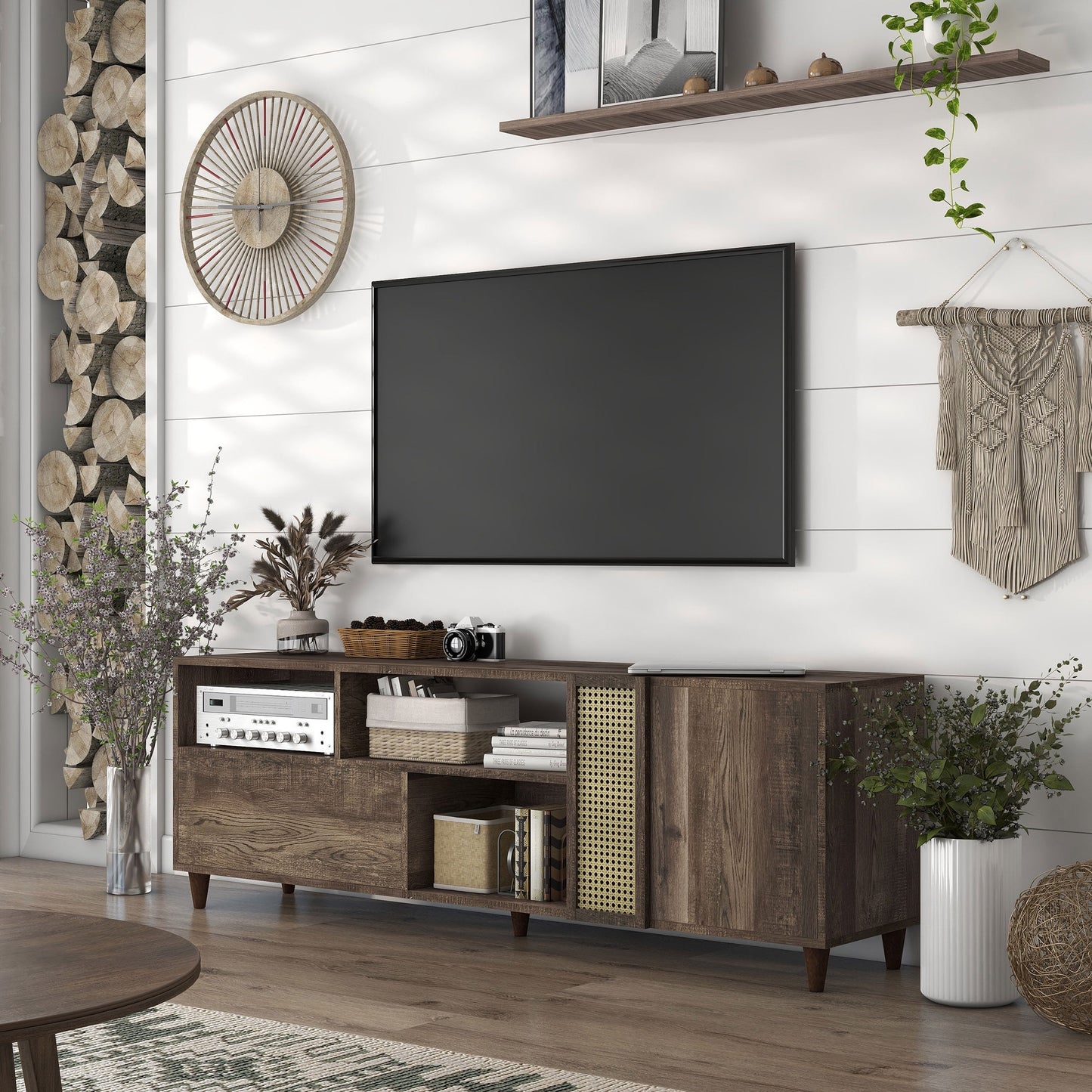 Furniture of America Burd TV Stand for TVs up to 78", Reclaimed Oak