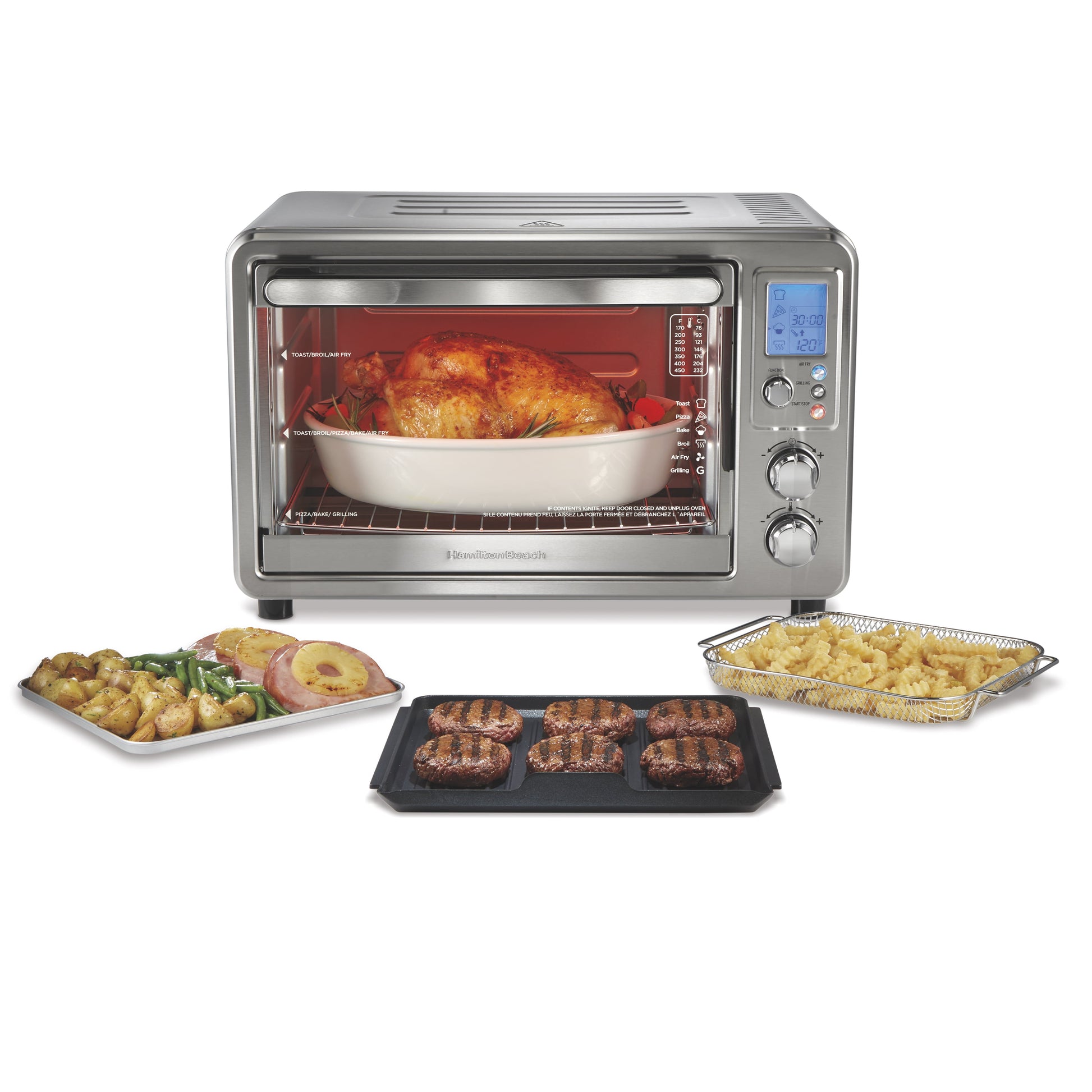Hamilton Beach 6-in-1 Air Fryer Toaster Oven Combo & Electric Indoor Grill with Sure Crisp Technology, Stainless Steel