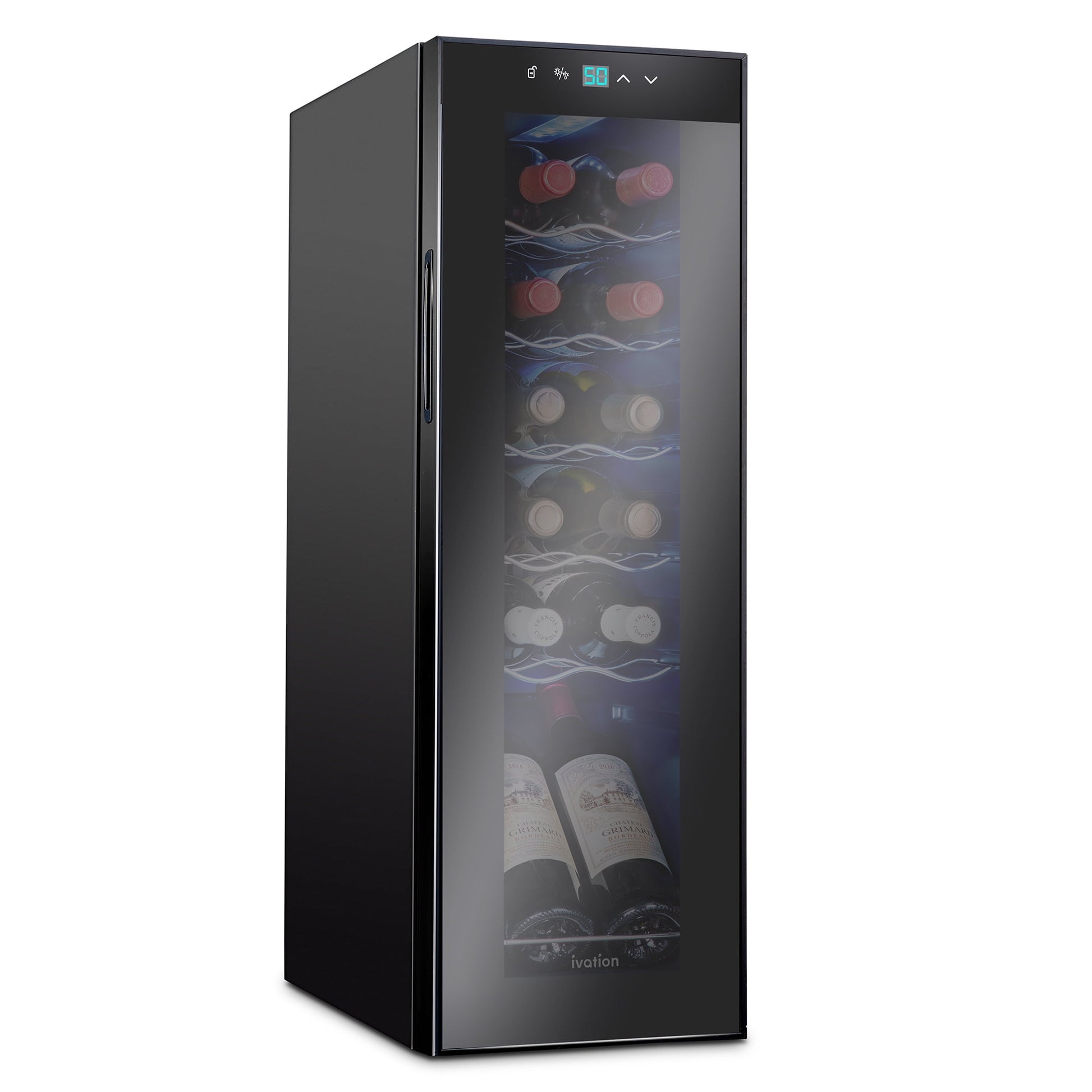 Ivation 12 Bottle Compressor Wine Cooler Refrigerator w/ Large Freestanding Wine Cellar Glass Door Black