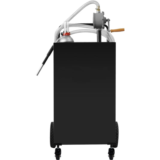KFFKFF 30 Gallon Fuel Storage, Mobile Gas Tank & Quad Wheels, Equipped with Manual Transfer Pump, Petrol Diesel Fuel Holder for Vehicles, Lawn Equipment, ATVs, Marine Vessels, and More, in Black