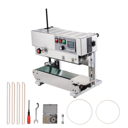 KFFKFF Bag Sealer, Continuous Band Sealing, 6-12 mm Width, Vertical with Digital Temp Control, Stainless Steel, for 0.02-0.8 mm Plastic Films