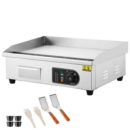 KFFKFF Electric Griddle for Commercial Use, 3200W Countertop Grill, Temperature Range 122℉-536℉, Dimensions 21.26 x 11.81 x 0.39 inches, Includes Stainless Steel Surface, 2 Shovels, and 2 Brushes