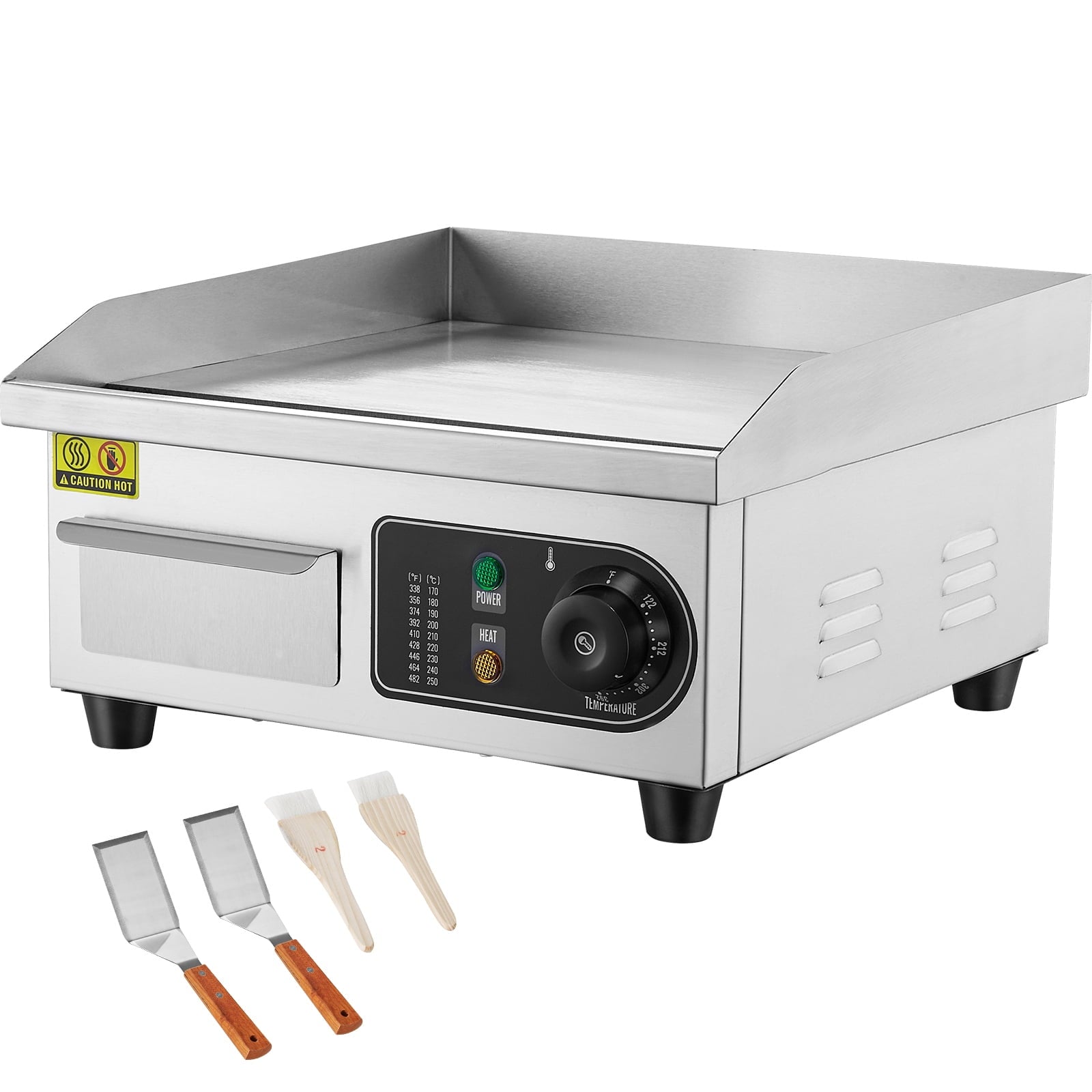 KFFKFF Electric Griddle for Commercial Use, Dimensions 14.17 x 11.81 x 0.39 inches, Includes Stainless Steel Surface, 2 Shovels, and 2 Brushes, Suitable for Home or Restaurant
