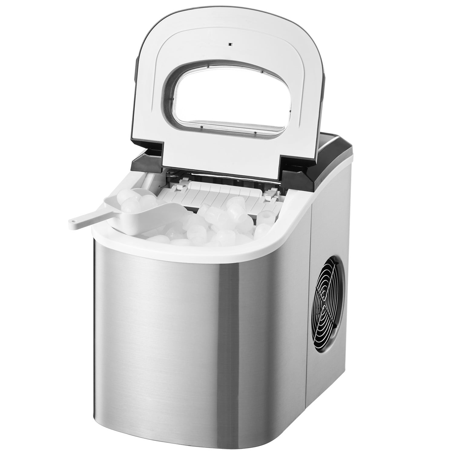 KFFKFF 33lbs/DAY Countertop Ice Maker Self-Cleaning 9 Ice Pieces in 6 Minutes Ice Maker with Ice Scoop and Basket 2 Sizes Bullet Ice