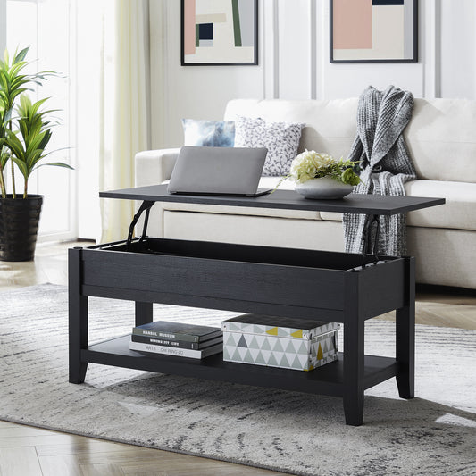 Mainstays Lift Top Coffee Table with Storage Shelf, Black wood finish