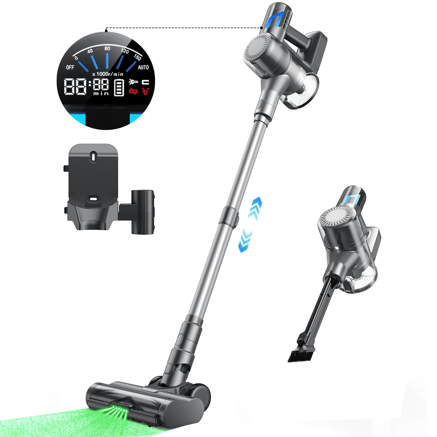 MOOSOO Stick Vacuum Cleaner 30Kpa Strong Suction with LED Curved Display, Portable Lightweight Vac for Hard Floor, Carpet, Pet Hair