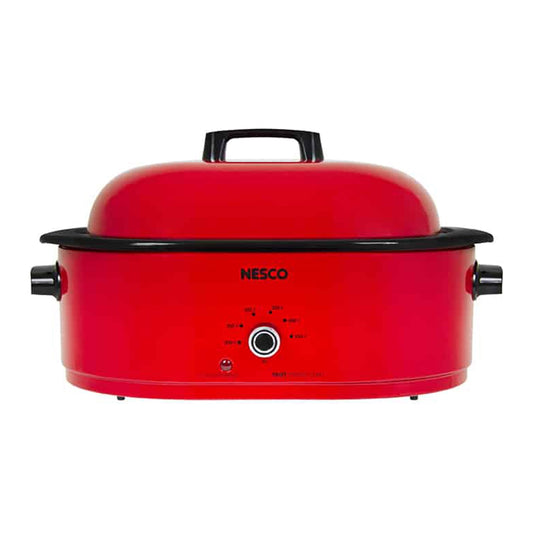 NESCO 18-Qt 1,450-Watt Roaster with Porcelain Cookwell, Chrome Red