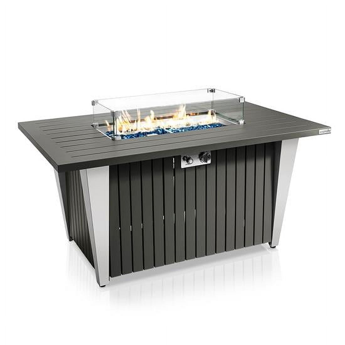 Outdoor Propane Fire Pit Table - CSA/ETL Certified 50,000 BTU Pulse Ignition Weatherproof Rectangle Propane Gas Fire Table w/Adjustable Flame - Glass Rocks Wind Guard, Black - SereneLife SLFPSX55