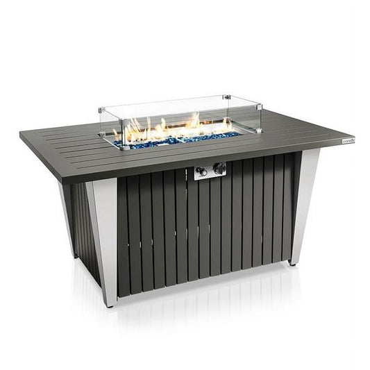 Outdoor Propane Fire Pit Table - CSA/ETL Certified 50,000 BTU Pulse Ignition Weatherproof Rectangle Propane Gas Fire Table w/Adjustable Flame - Glass Rocks Wind Guard, Black - SereneLife SLFPSX55