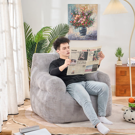 PORKISS Bean Bag Chairs for Adults, Soft Lazy Sofa with Corduroy Fabric for Dorm Bedroom Living Room, Single Leisure Accent Sofa Chair for Adults Teens, Gray