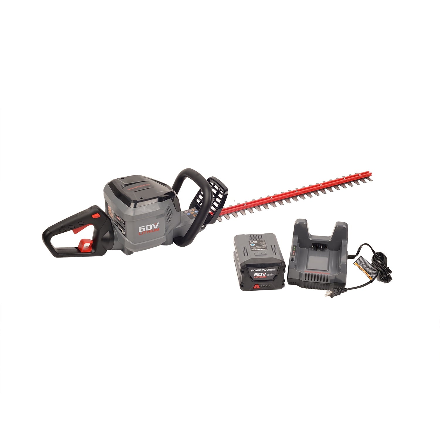 Powerworks 60V 24-inch Brushed Hedge Trimmer, 2Ah Battery and Charger Included, 2202113