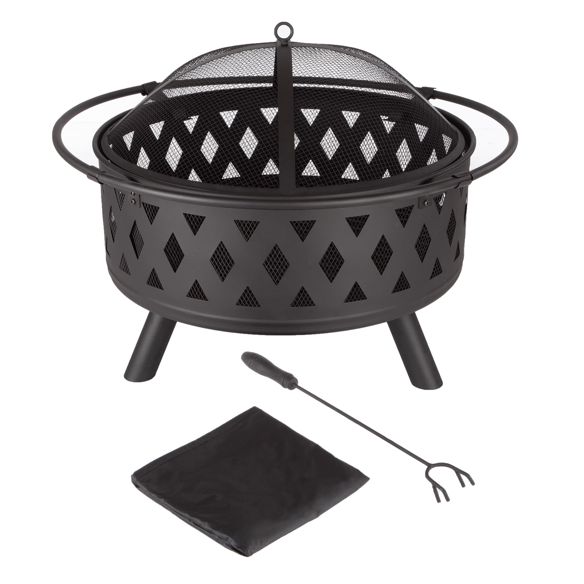 Pure Garden 32-Inch Outdoor Wood Burning Fire Pit with PVC Cover (Black)