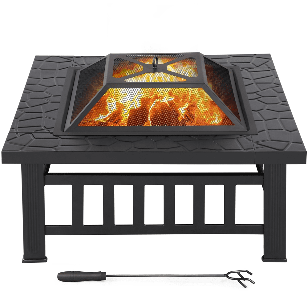 Renwick 32'' Outdoor Square Fire Pit Metal Garden Stove Brazier, Black
