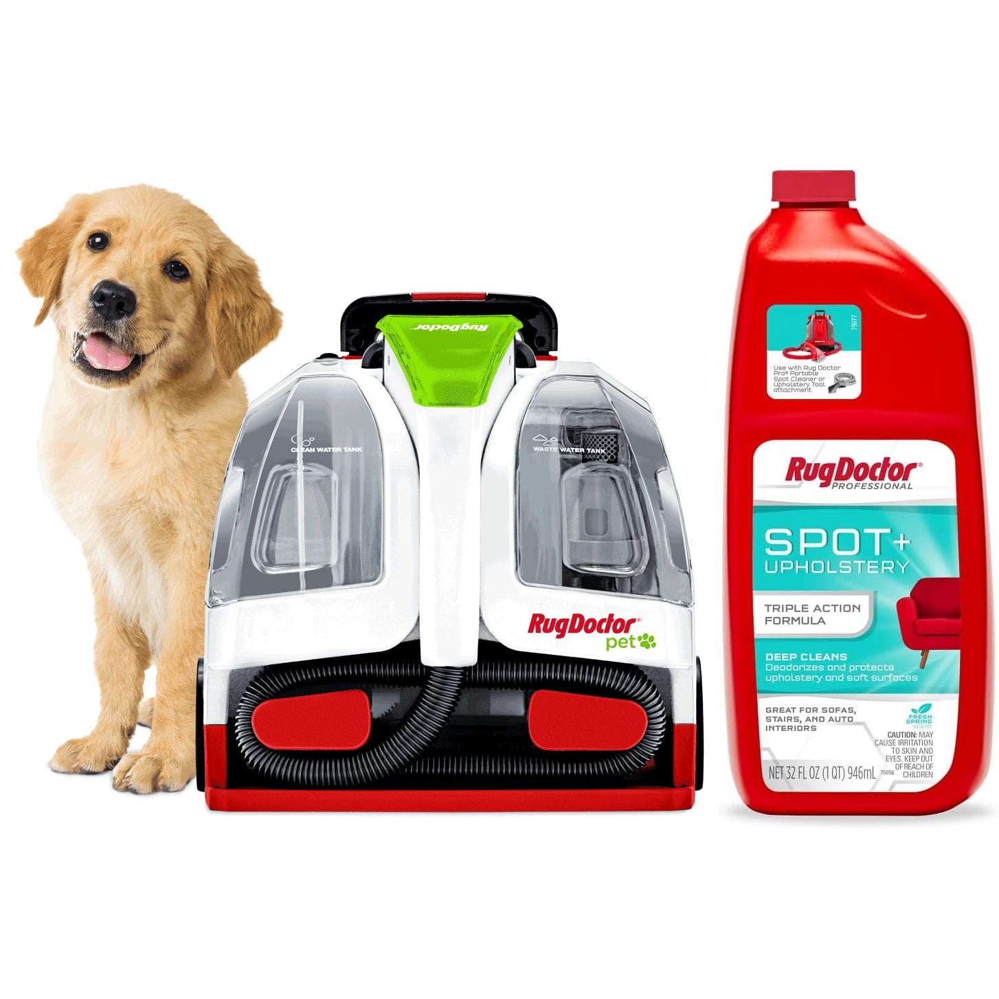 Rug Doctor Pet Portable Spot Cleaner, 2X Suction Power*, Lightweight Pet Carpet Cleaner Machine, with 32 oz Spot & Upholstery Solution Bundle