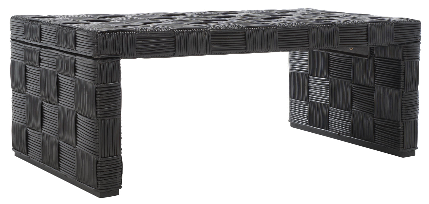 SAFAVIEH Adkin Coastal Checkered Rattan Coffee Table, Honey Natural/Kubu