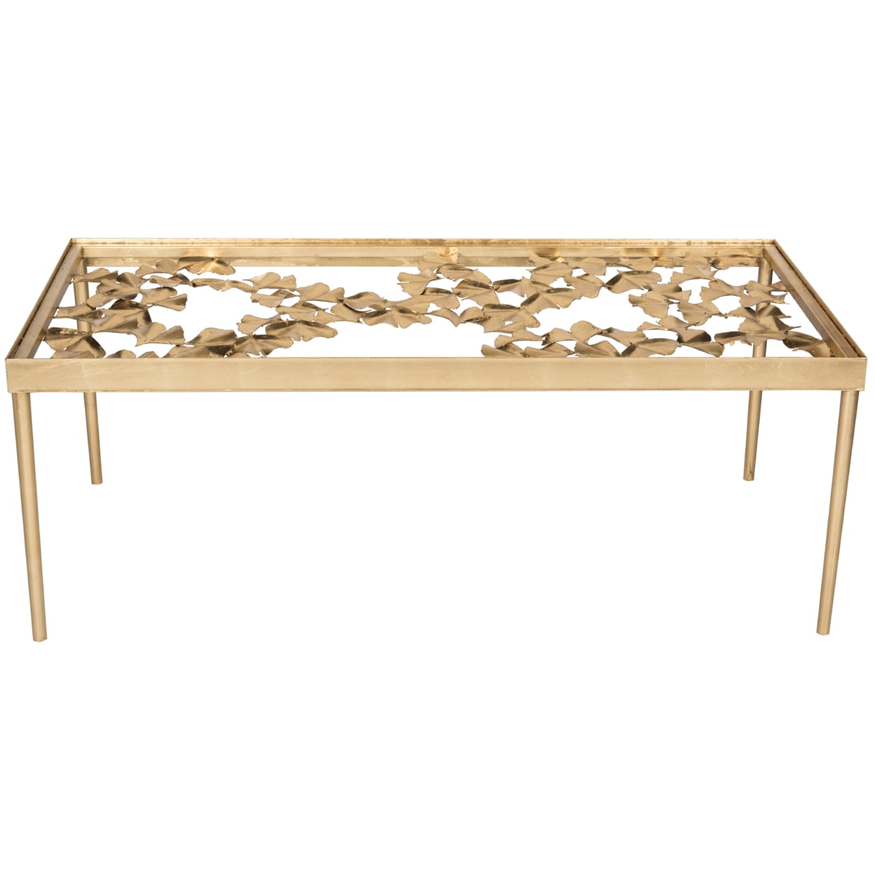 SAFAVIEH Otto 18 in. H Ginkgo Leaf Coffee Table, Gold/Clear