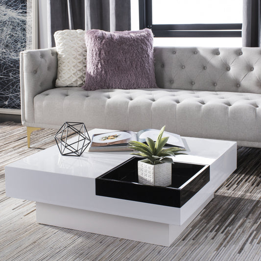 SAFAVIEH Wesley Mid-Century Glam Coffee Table with Removable Tray, White/Black